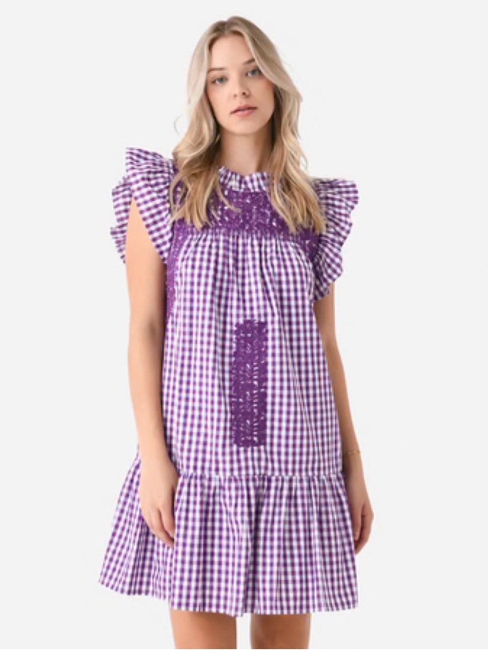 J Marie woman’s the Liliana ruffle neck dress purple